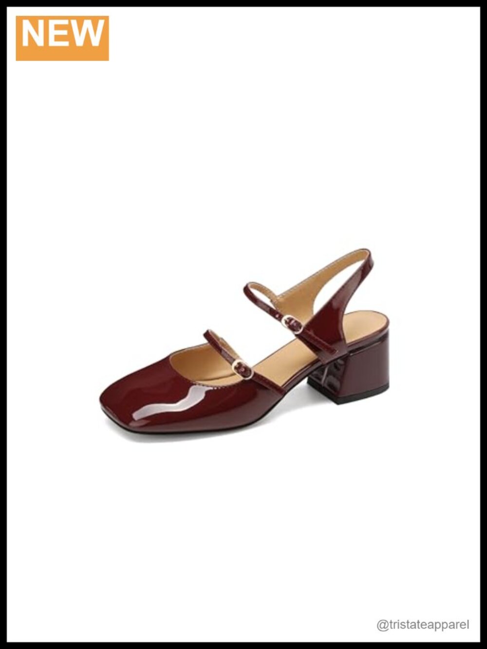 Mary Jane Low Chunky Heels Slingback Square Toe Pumps Faux Leather